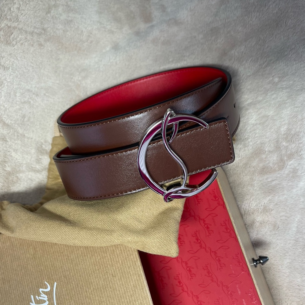Christian Louboutin Brown leather CL logo Belt